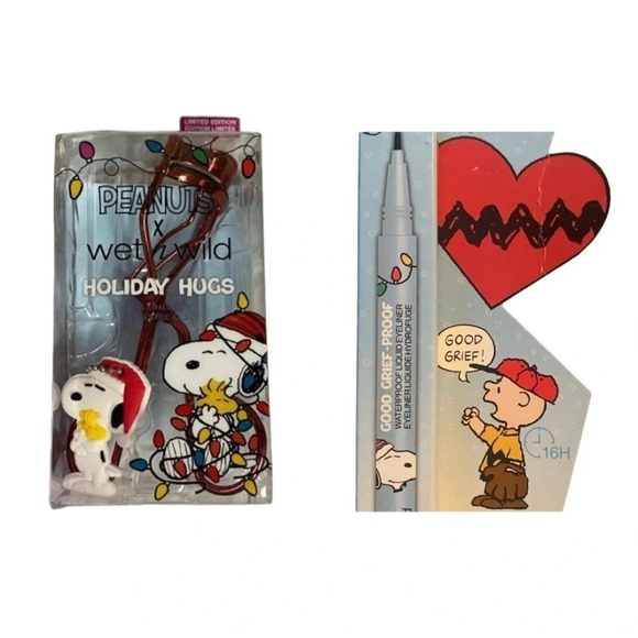 WET N WILD SET Ltd Peanuts Holiday Hugs Eyelash Curler Liquid Eyeliner NEW NIP - Picture 1 of 16